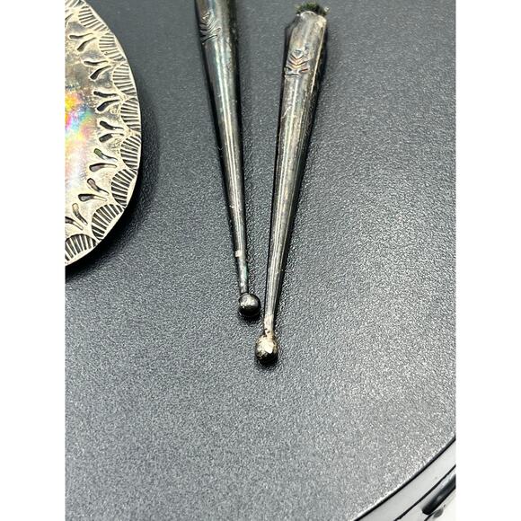 Bennett Signed Sterling Silver Turquoise Concho Bolo Clip Tips Native American - Picture 3 of 9